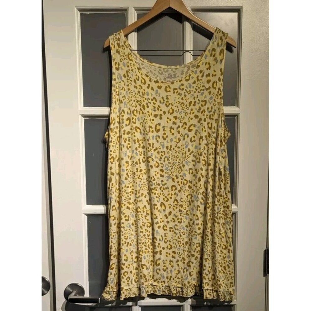 LOGO Layers Lori Goldstein 3X Sleeveless Animal Print Yellow Ruffle Tunic